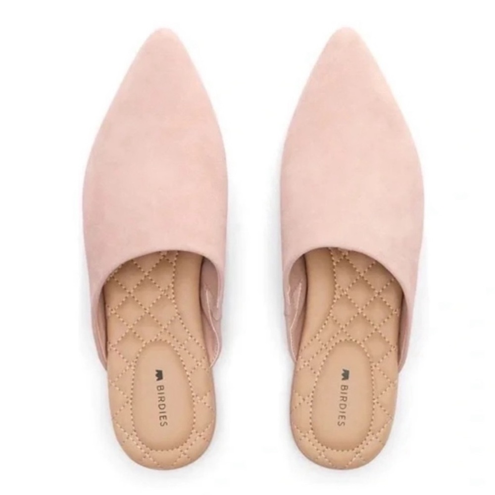 Birdies Pink Suede Mules with Quilted Comfort